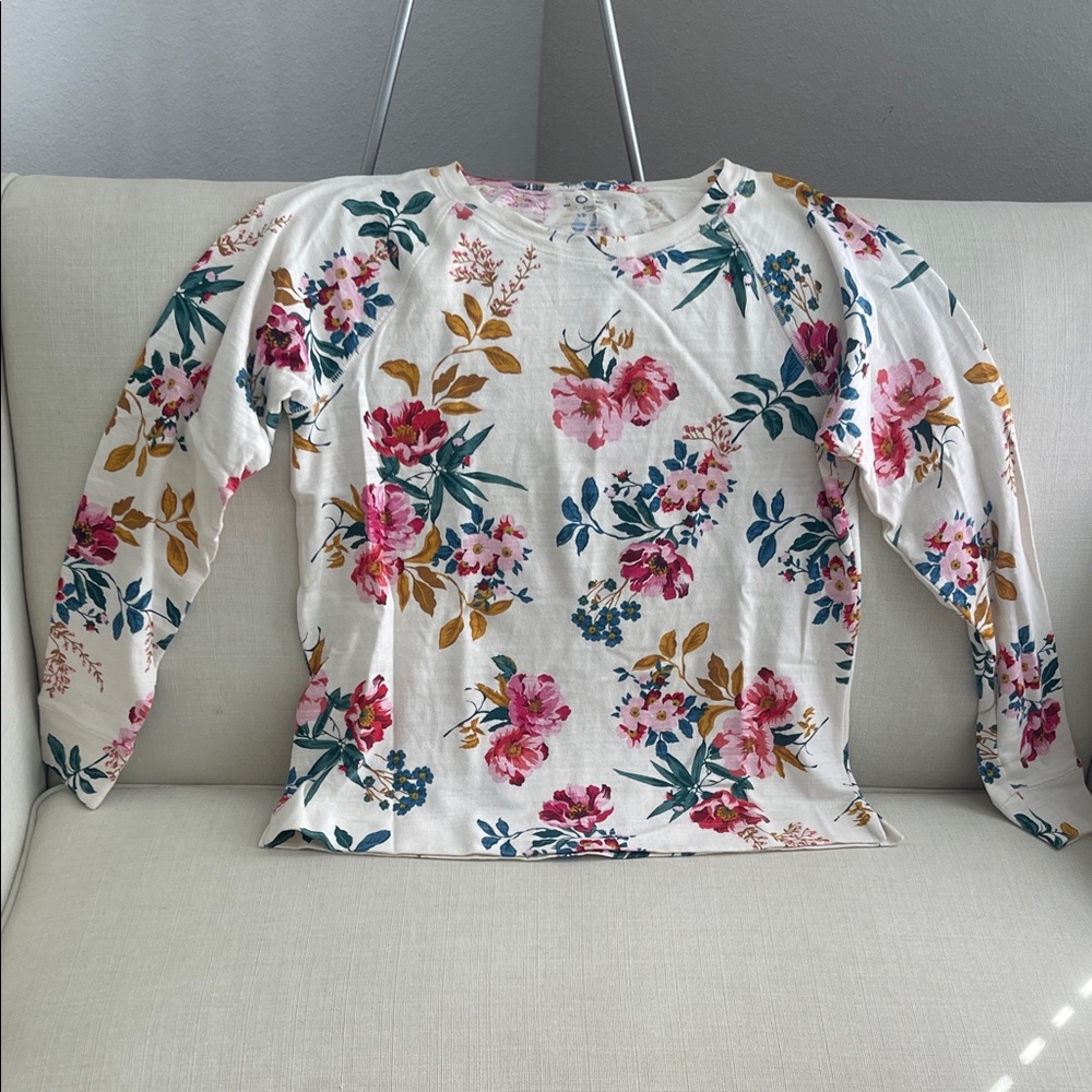 LOFT Long Sleeve Floral Top - White, Pink, Green, Yellow